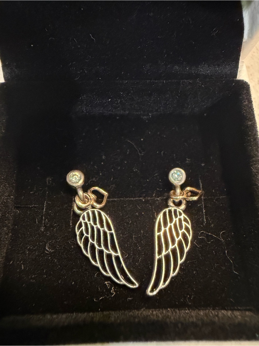 Pandora Vintage Light as a Feather Angel Wing CZ Sterling Earrings with Box